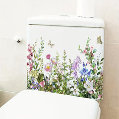 Flower Butterfly Toilet Sticker Bathroom Adhesive Decal Room Decor
