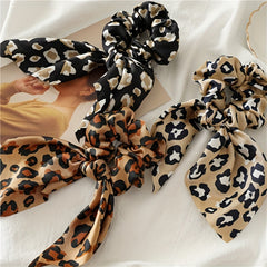 4pcs Leopard Print Bow Scrunchies Soft Satin Hair Rope Elastic