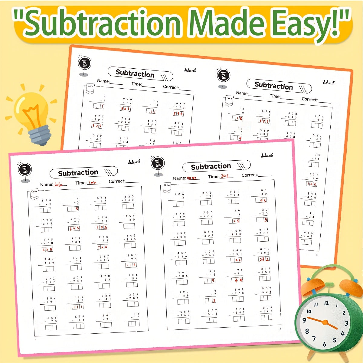 Math Subtraction Workbook Up to 100 Interactive Practice Pages