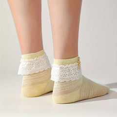 6 Pairs Lace Trim Fishnet Socks for Women