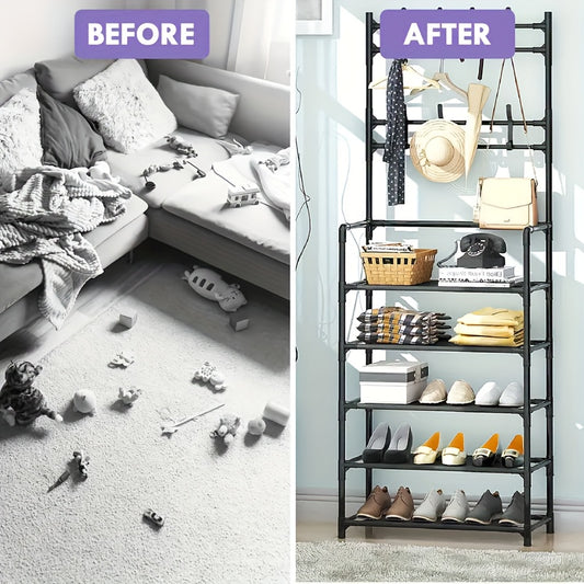 4 5 Layer Shoe Rack with Storage Hook Metal Shoe Rack 8 Hooks for Organization