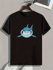 Cartoon Shark Print Men's Graphic T-shirt for Summer