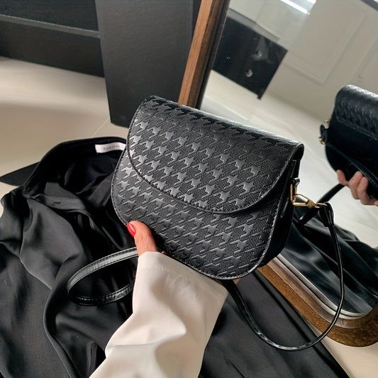 Vintage Shoulder Bag Houndstooth Embossed Crossbody Purse
