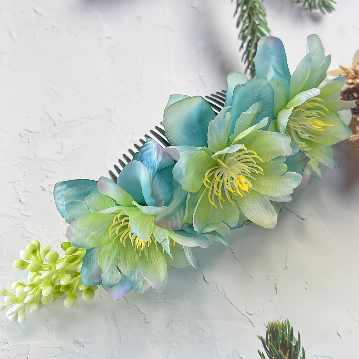 Ethnic Fabric Flower Hair Comb Bohemian Style Rose & Butterfly Headpiece