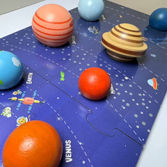 Educational Wooden Toy Set: 8 Planets Size Comparison & Recognition