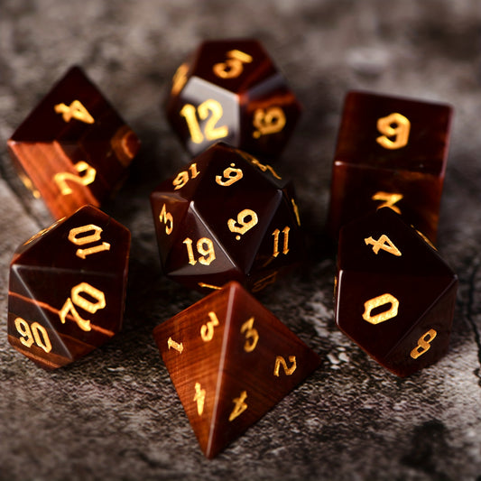 7pcs Red Tiger's Eye Gemstone Dices For RPG Games