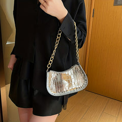 Patent Leather Shoulder Bag Crocodile Embossed Handbag with Chain