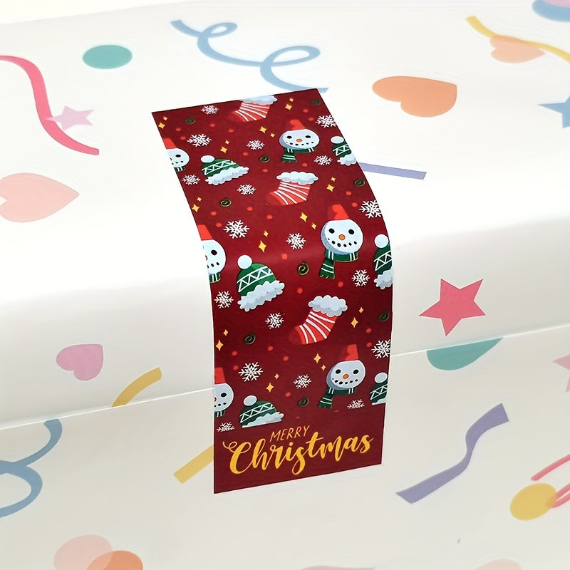 100 Roll Christmas Stickers Square Pattern Gift Packaging Sealing & Decoration