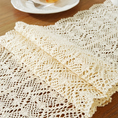 American Crochet Lace Table Runner Beige Cover