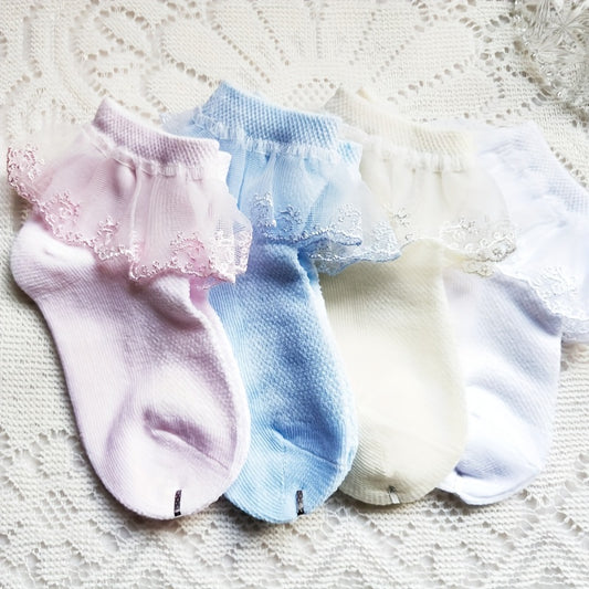 Girls Lace Ruffle Crew Socks Breathable Cotton Blend for Latin Dance Dress
