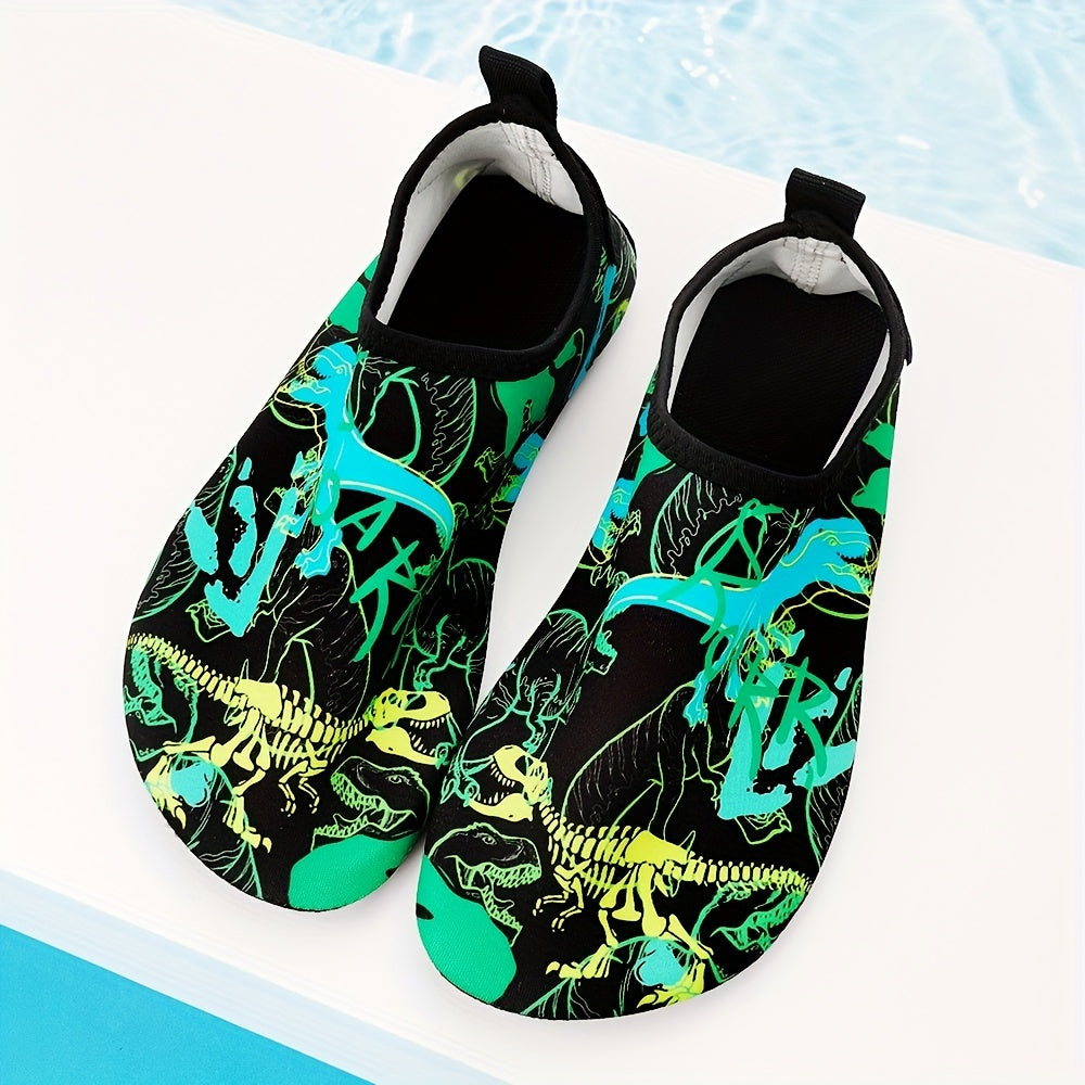 Dino Print Water Shoes for Boys Quick Dry Aqua Socks