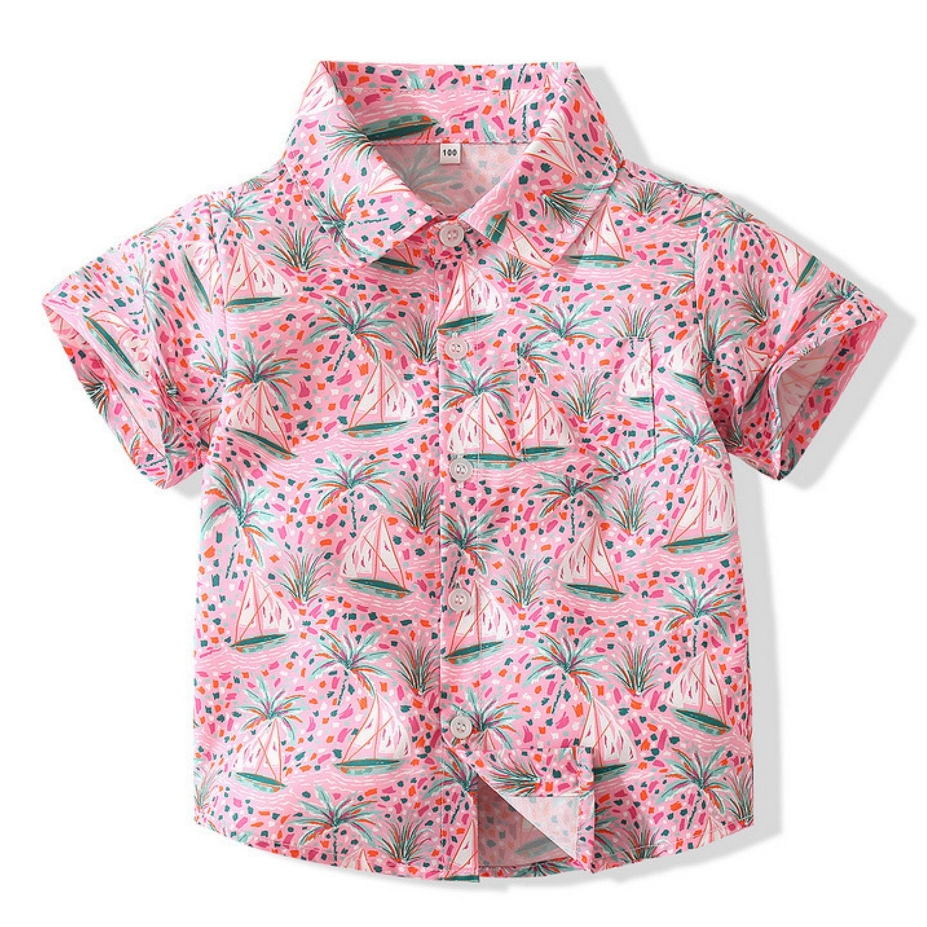 Boys Coconut Tree & Sail Boat Short Sleeves Shirt