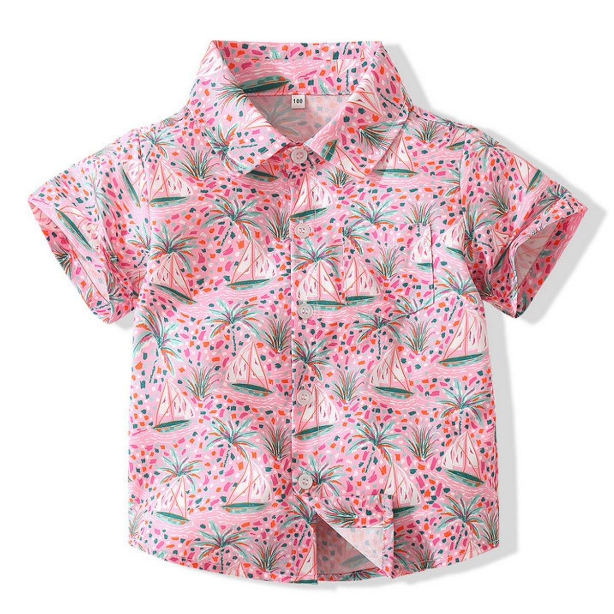 Boys Coconut Tree & Sail Boat Short Sleeves Shirt