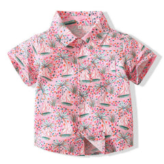 Boys Coconut Tree & Sail Boat Short Sleeves Shirt