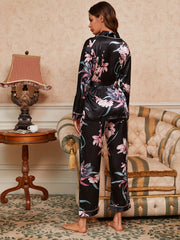 Floral Print Pajama Set Long Sleeve Robe & Pants