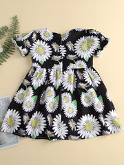 Girl's Flower Print Ruffle Short Sleeve Dress