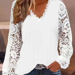  Lace Sleeve V Neck Blouse