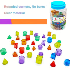 60pcs 3D Geometric Solids Transparent Shapes Stackable Toy Ideal Gift