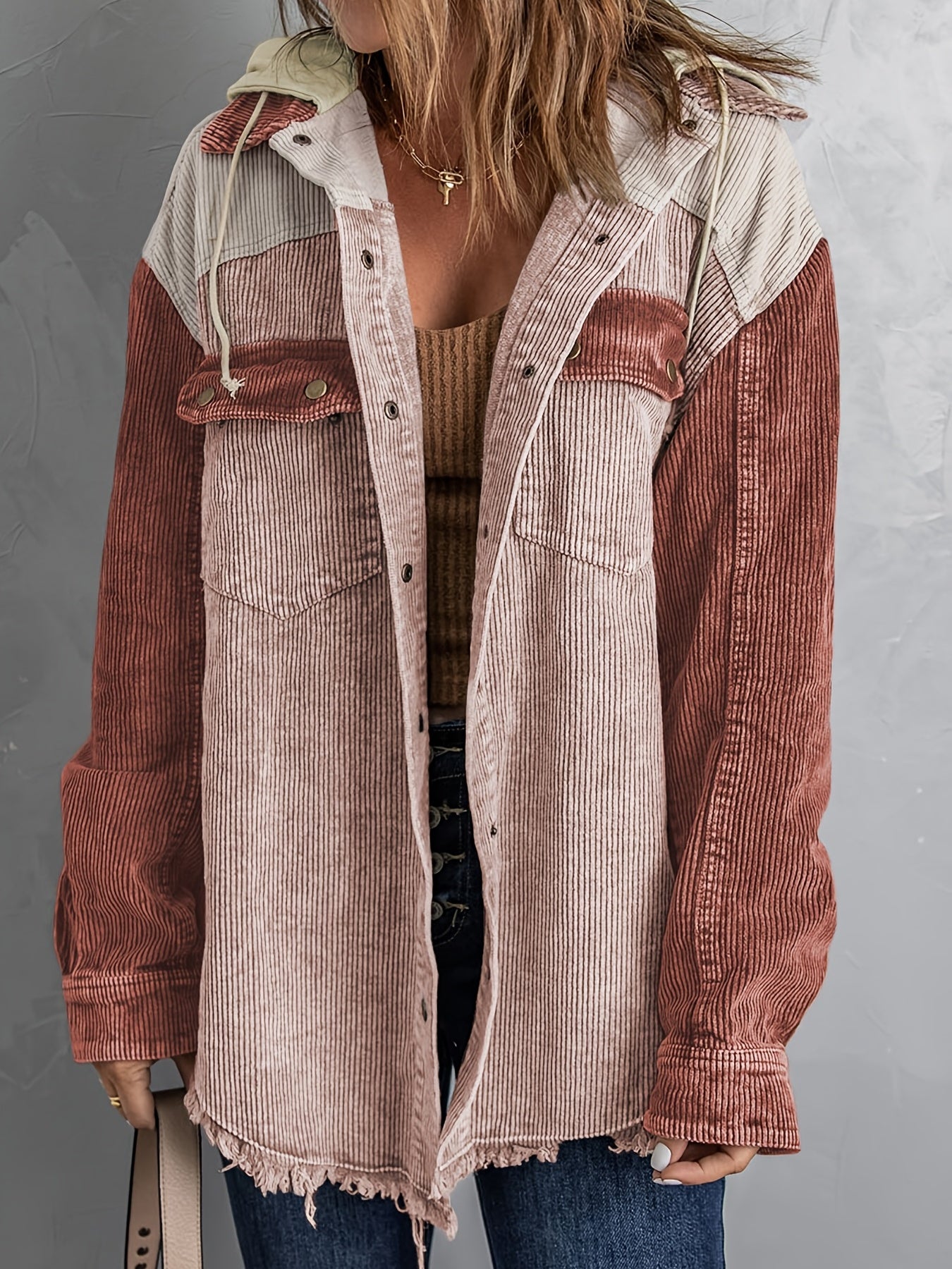 Block Hooded Jacket Casual Women's Outerwear