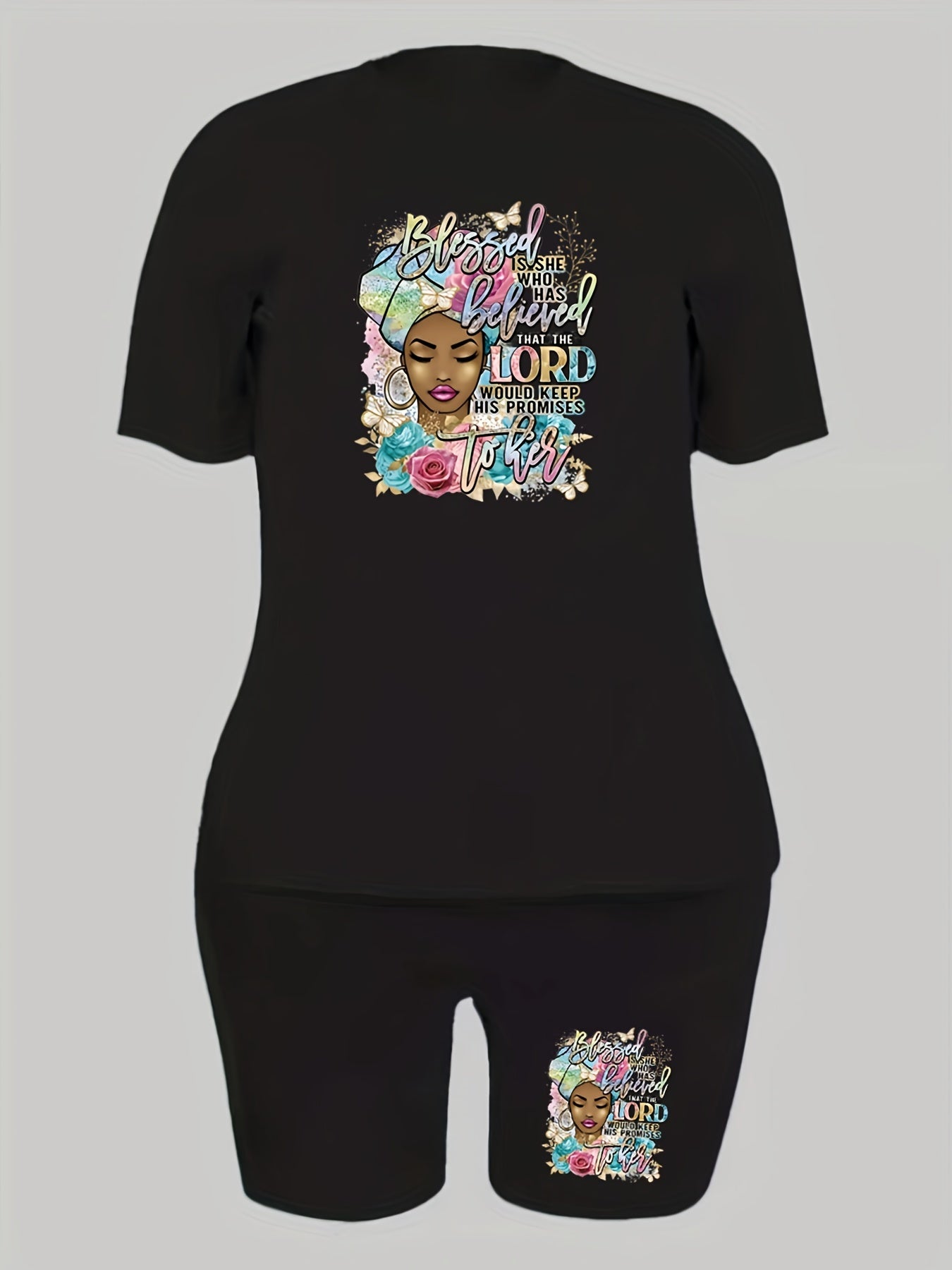  Cartoon Figure & Slogan Print 2 Piece Set