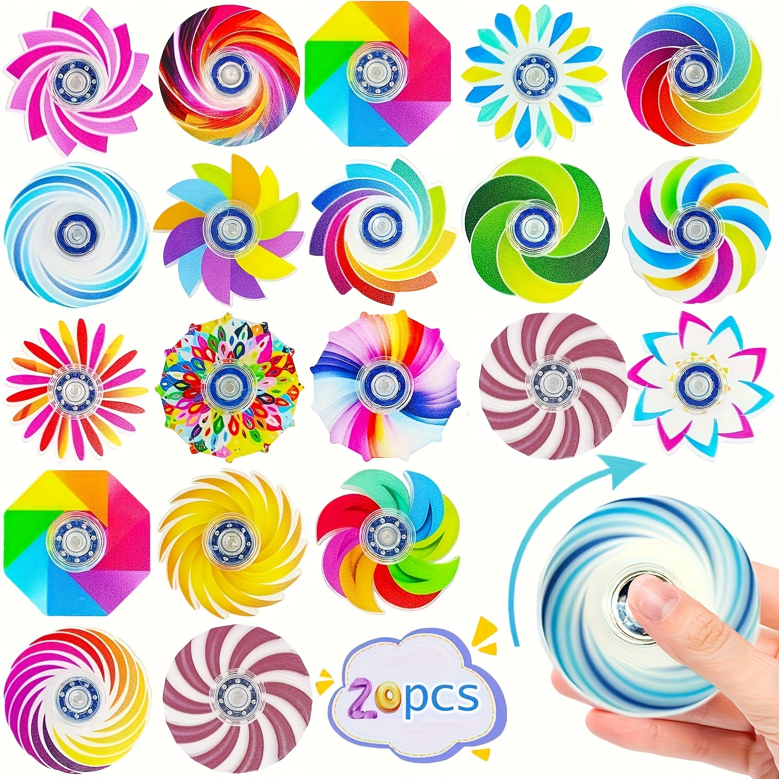 20 Pack Fidget Spinner Toys Spiral Designs Anxiety Relief Sensory Toy