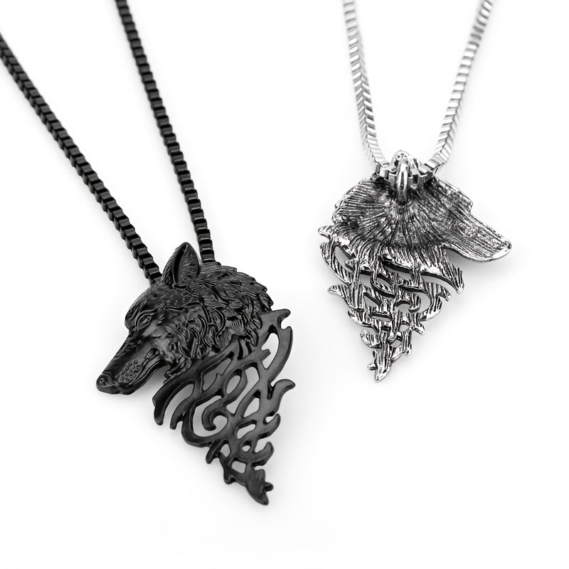 Punk Style Wolf Head Pendant Necklace Men's Jewelry Vintage Hip Hop Sweater Chai