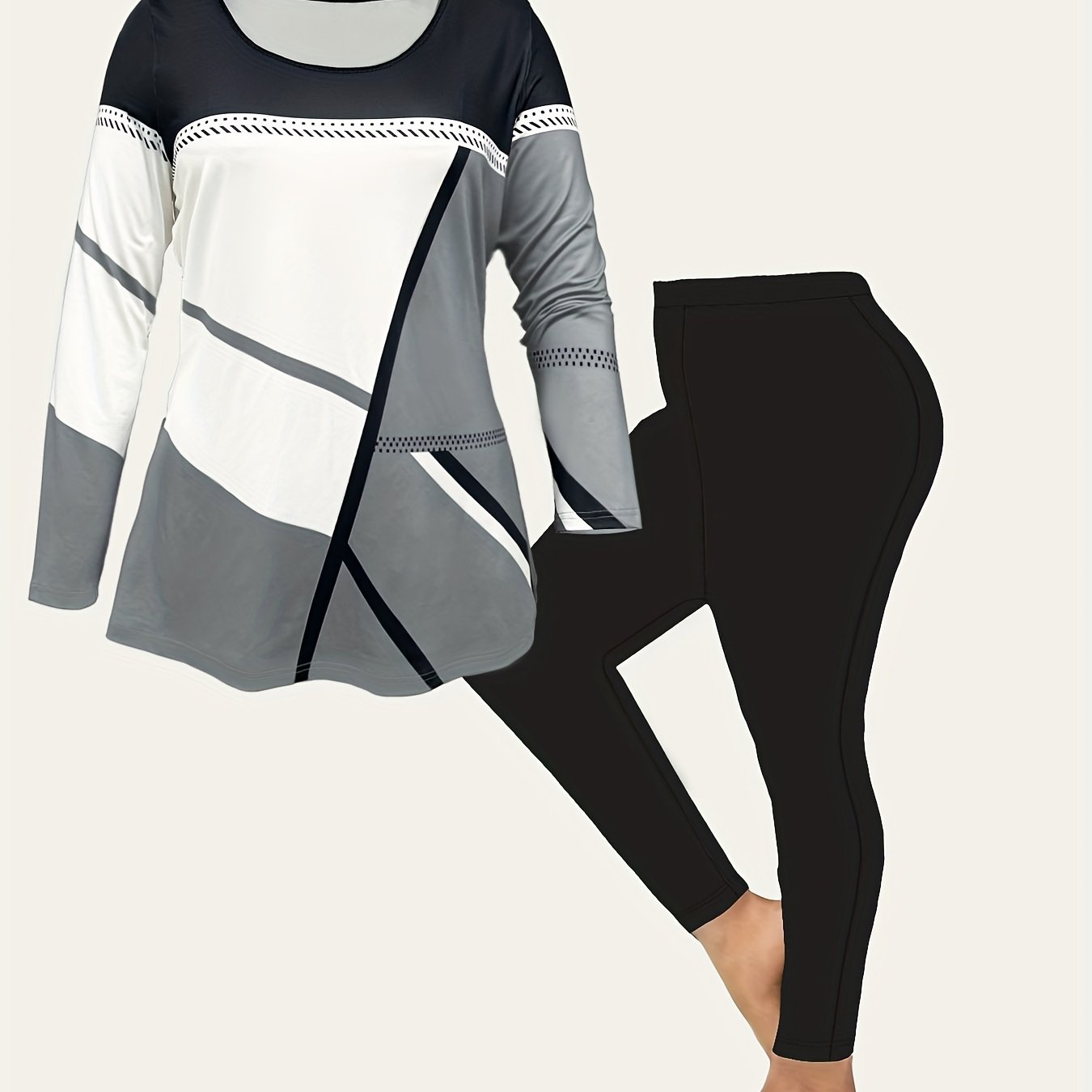  Patchwork Print Top & Leggings 2 Piece Set