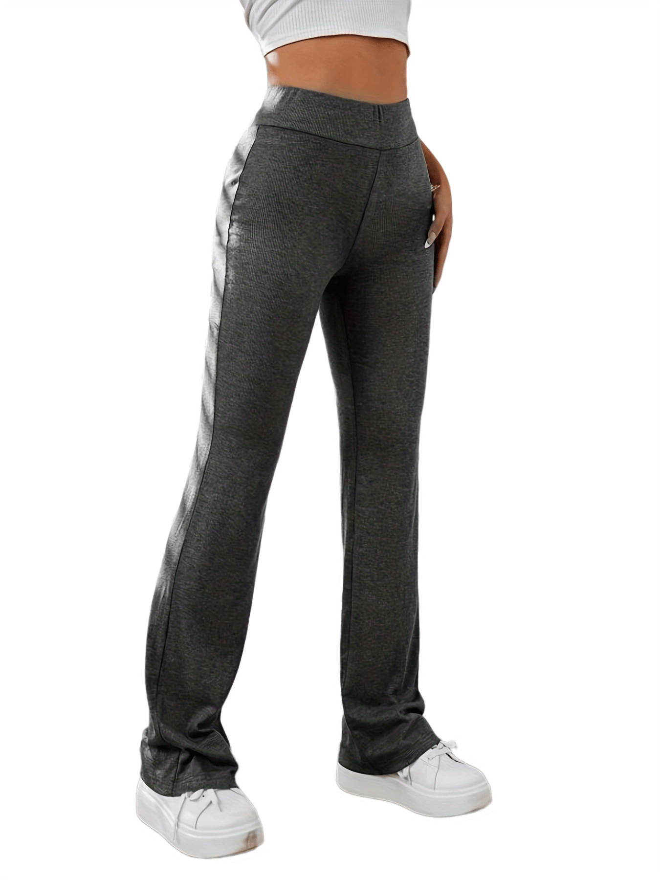 Solid Flare Leg Pants Y2K Loose Pants For Spring & Fall Women's Clothing