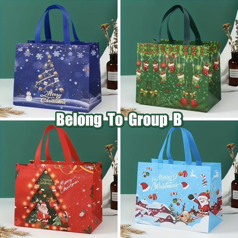 8pcs Christmas Tote Bags Reusable Reinforced Handle Grocery Bags