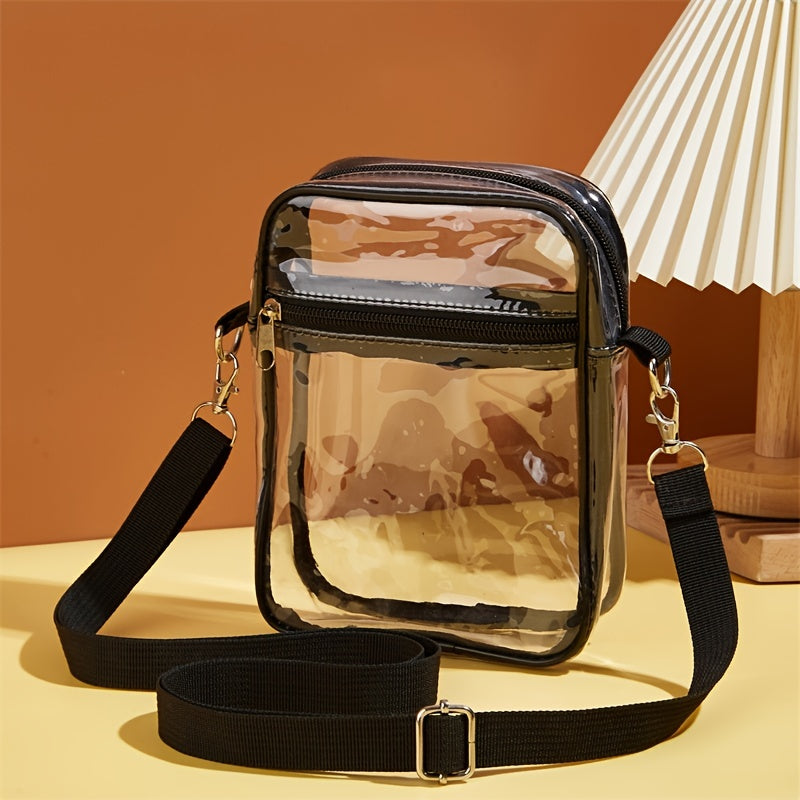 Clear Crossbody Bag PVC Square Phone Purse Zipper Beach Shoulder Bag 9 Inch