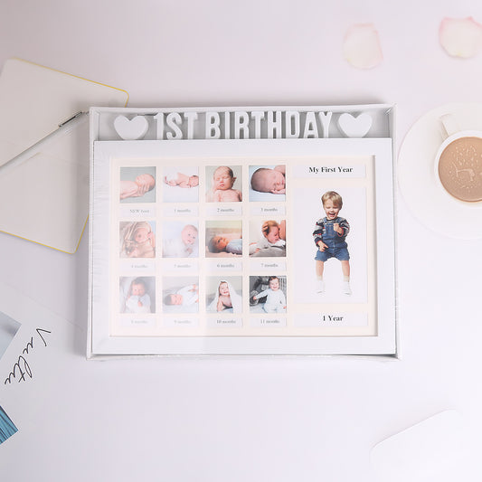 Heart-Shaped 12 Month Growth Record Picture Frame for Baby's Commemoration