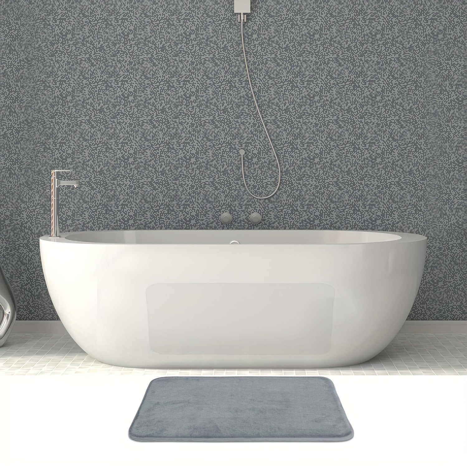 3pcs Light Grey Memory Foam Bath Mat Set