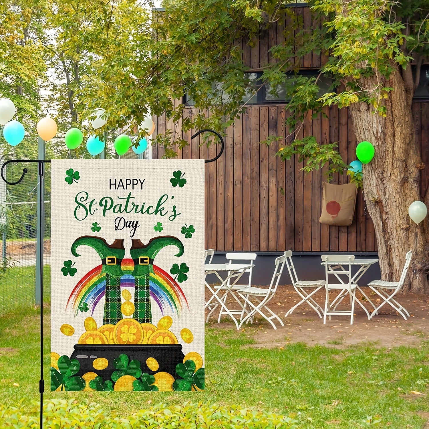St Patrick's Garden Flag Double Sided Burlap Small Lucky Leprechauns Shamrock
