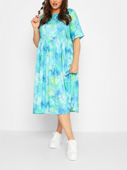  Tie Dye Short Sleeve Midi Dress