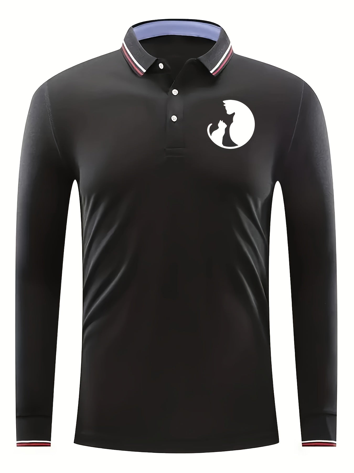 Men's Cats Silhouette Print Golf Shirt Long Sleeve