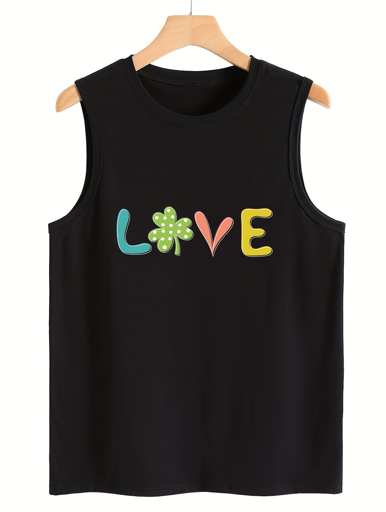 Leaf Print Sleeveless Sports Vest Round Neck Casual Top