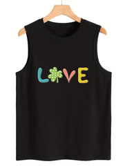 Leaf Print Sleeveless Sports Vest Round Neck Casual Top