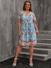  Boho Dress Women's Plus Colorblock Floral Print Dress