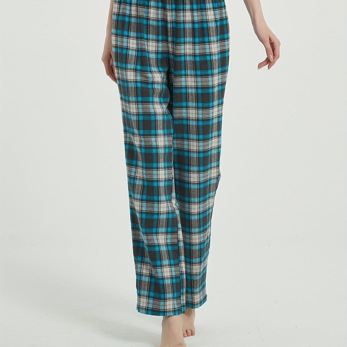 Plaid Sleep Bottoms Elastic Waistband Women's Sleepwear