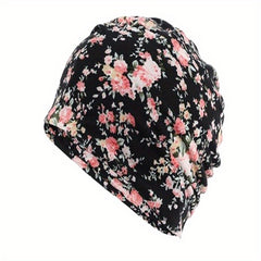 Floral Print Lightweight Beanie Elastic Skull Hat Women Turban Cap