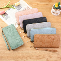 Floral Embossed Long Wallet Zipper Closure Clutch Purse