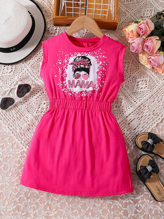 Toddler Girls Sleeveless Leopard Bow Figure Graphic Casual Dress Kids Summer Clo