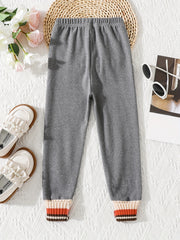 Girls Ribbed Cuffs Elastic Waist Jogger Pants for Spring Autumn