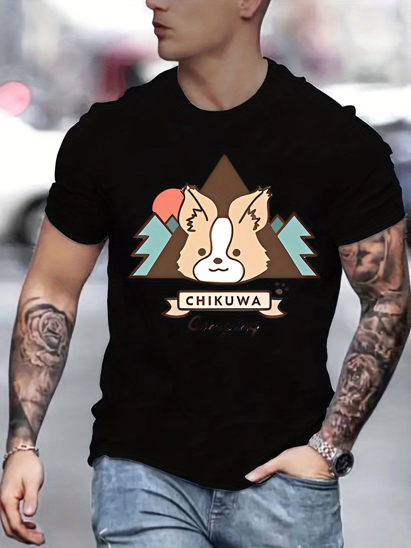 Men's Camping Pattern T-shirt Active Stretch Tee