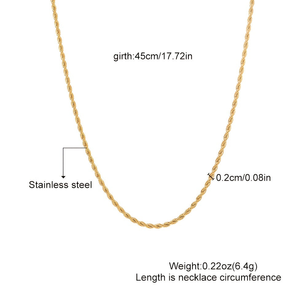 1pc Golden Silver Twist Chain Necklace Men Women Couple Necklace