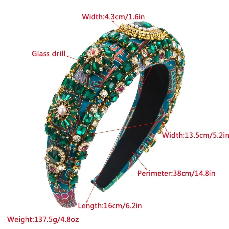Rhinestone Wide Headband for Women Crystal Padded Hairband
