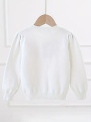 Girls' Floral Embroidered Knit Sweater Cardigan