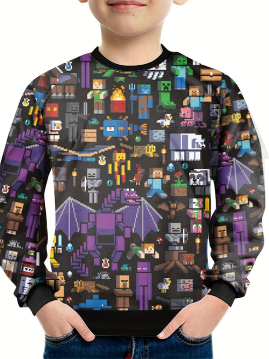 Pixel Game Print Kid's Sweatshirt Unisex Pullover