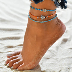 Vintage Style Anklet Set Sea Turtle Shape Pendant Adjustable Foot Jewelry