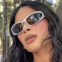 Y2K Wrap Around Sunglasses Cyberpunk Futuristic Mirror Lens Glasses UV400